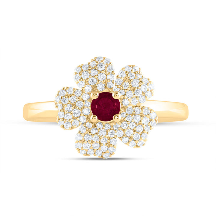 1/4CTW-NAT DIA ANA M 3.5MM-RD-RU NAT GEM FLOWER RING Daisy Joyeria