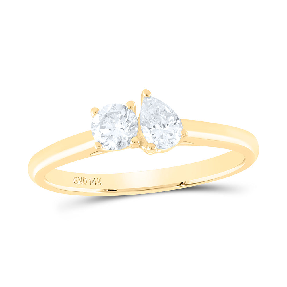 1/2CTW-NAT DIA I1-IJ 1/4CT-CRD, 1/4CT-CPS 2 STONE RING Daisy Joyeria