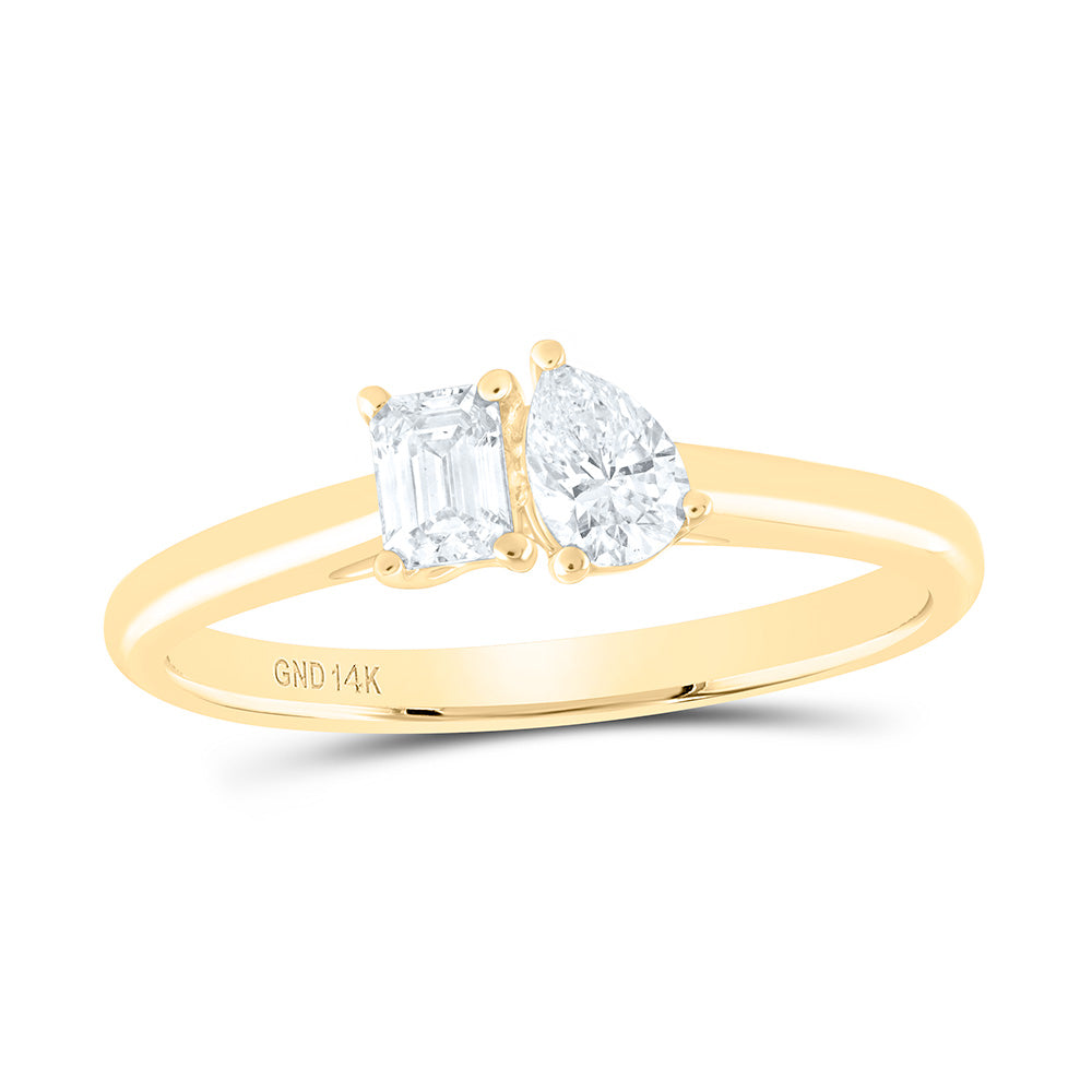 1/2CTW-NAT DIA  I1-IJ 1/4CT-CEM, 1/4CT-CPS 2 STONE RING Daisy Joyeria