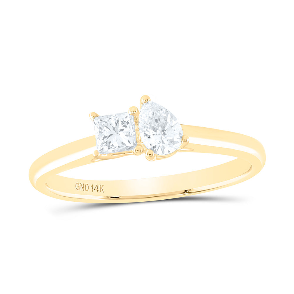 1/2CTW-NAT DIA I1-IJ 1/4CT-CPR, 1/4CT-CPS 2 STONE RING Daisy Joyeria