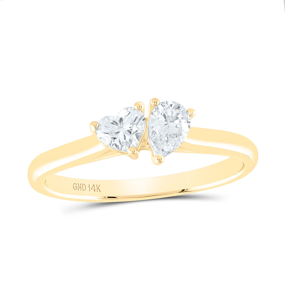 1/2CTW-NAT DIA I1-IJ 1/4CT- CHT, 1/4CT-CPS, HEART 2 STONE RING Daisy Joyeria