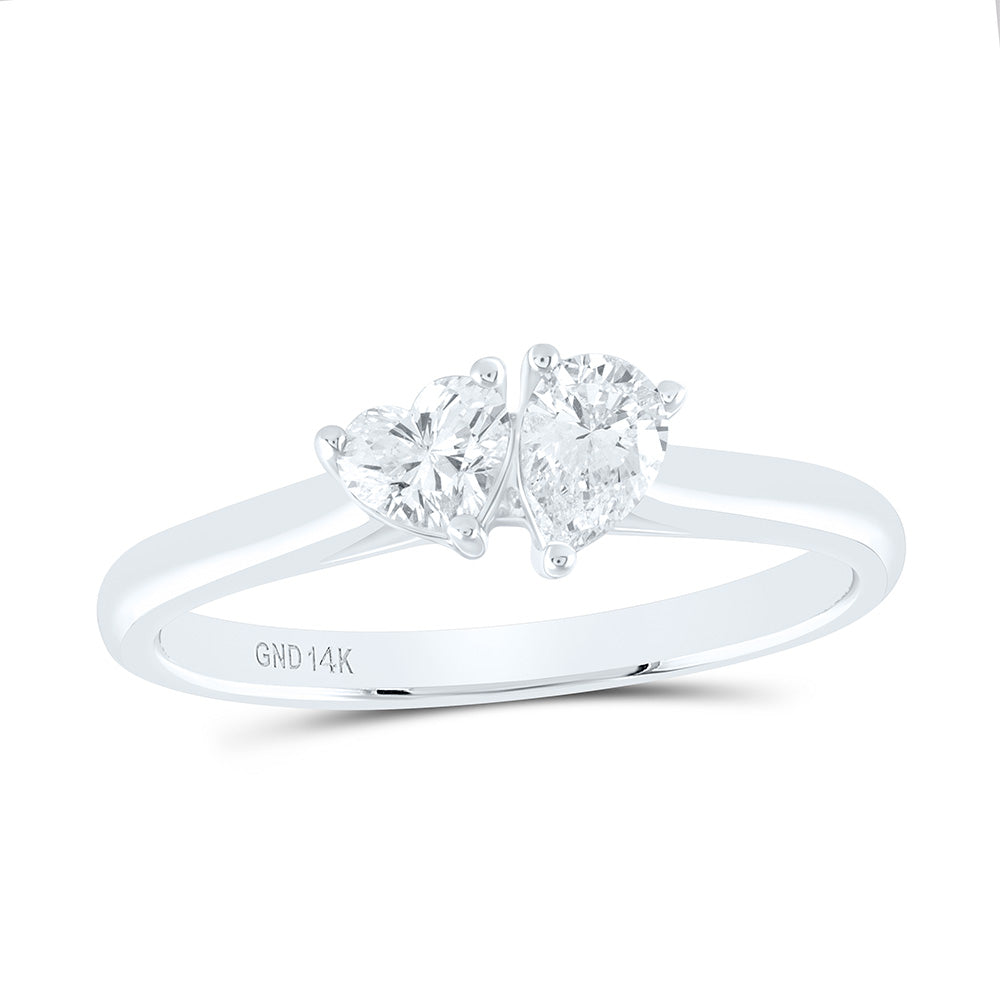 1/2CTW-NAT DIA I1-IJ 1/4CT- CHT, 1/4CT-CPS, HEART 2 STONE RING Daisy Joyeria