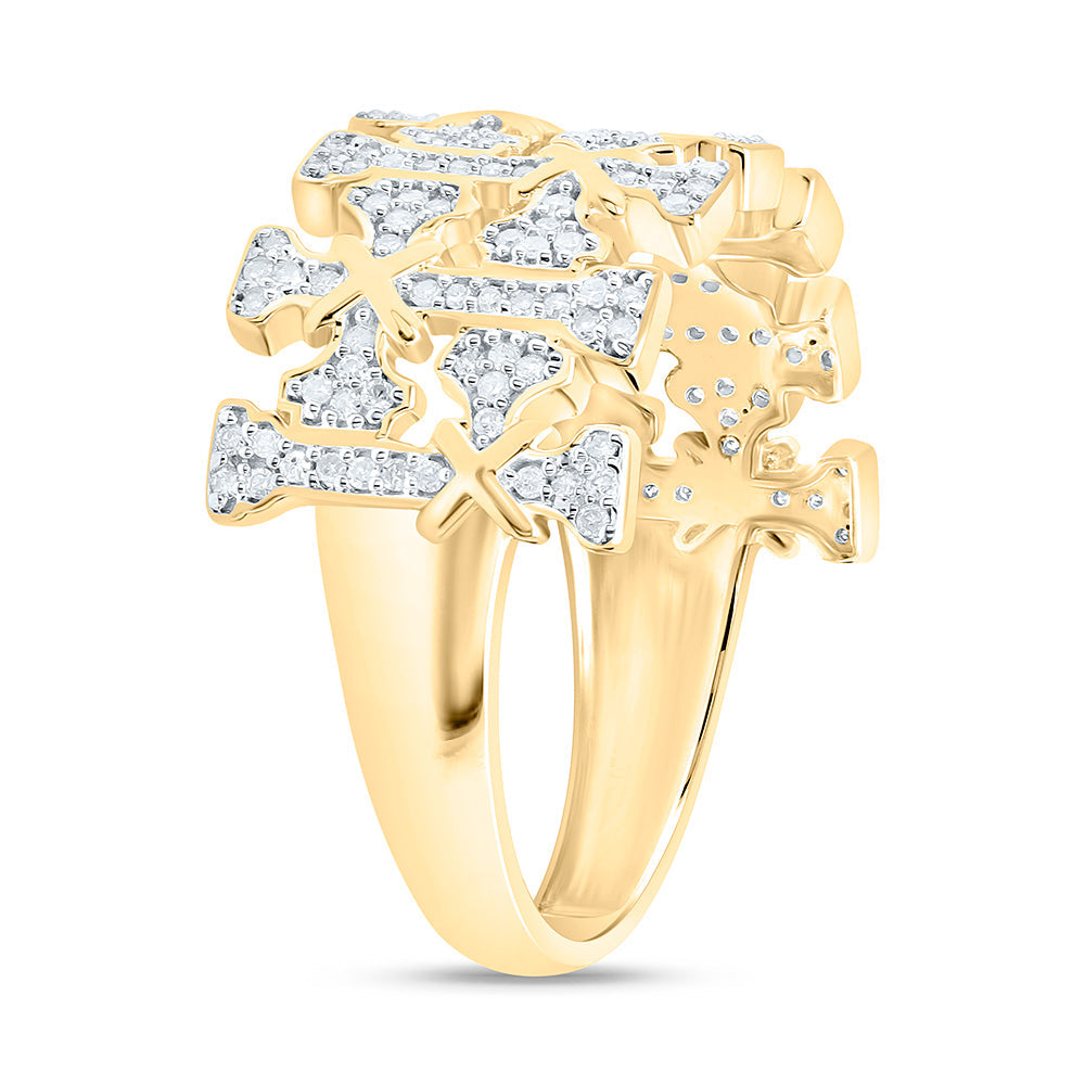 1/2CTW-NAT DIA P1 GIFT CROME CROSS  MENS RING Daisy Joyeria