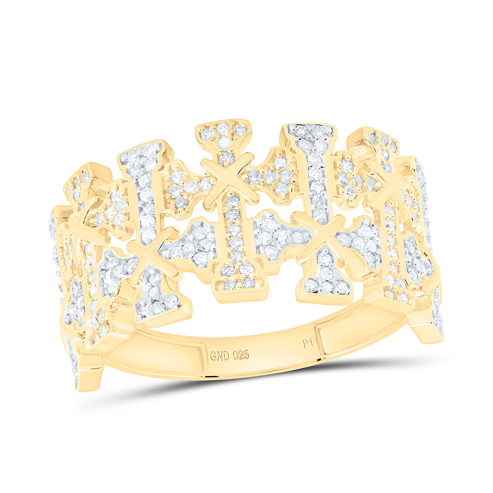 1/2CTW-NAT DIA P1 GIFT CROME CROSS  MENS RING Daisy Joyeria