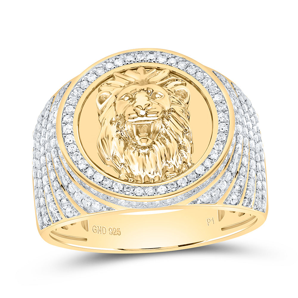 7/8CTW-NAT DIA P1 GIFT LION FACE MENS RING Daisy Joyeria
