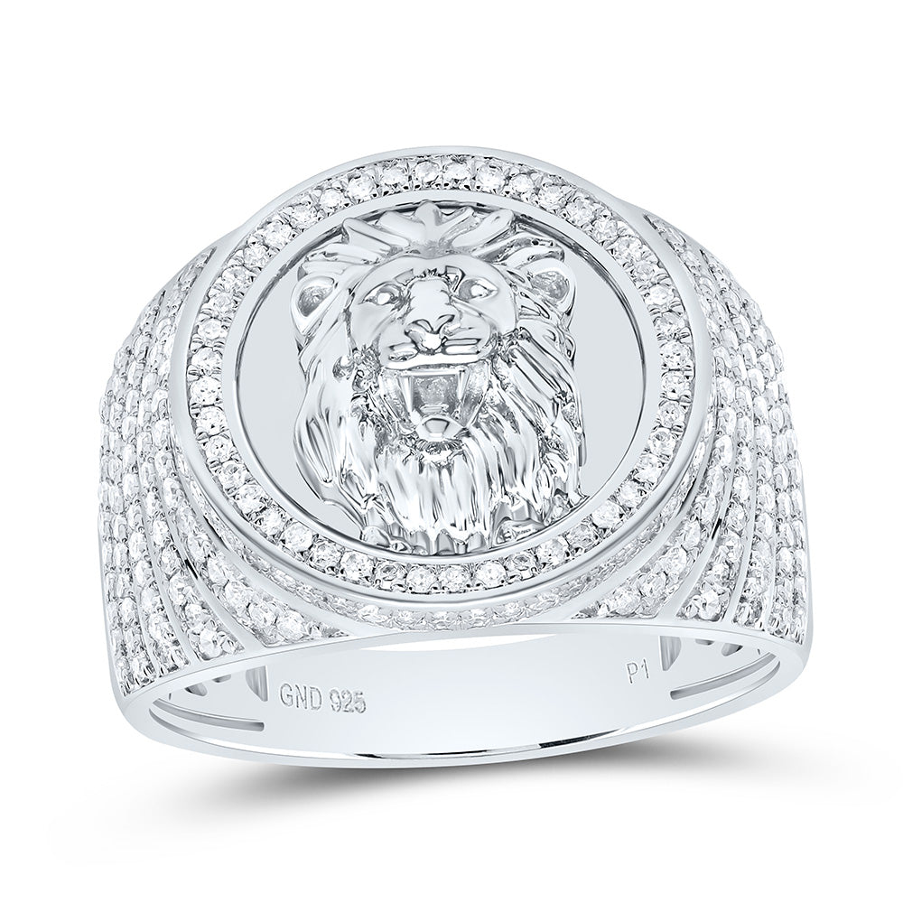 7/8CTW-NAT DIA P1 GIFT LION FACE MENS RING Daisy Joyeria