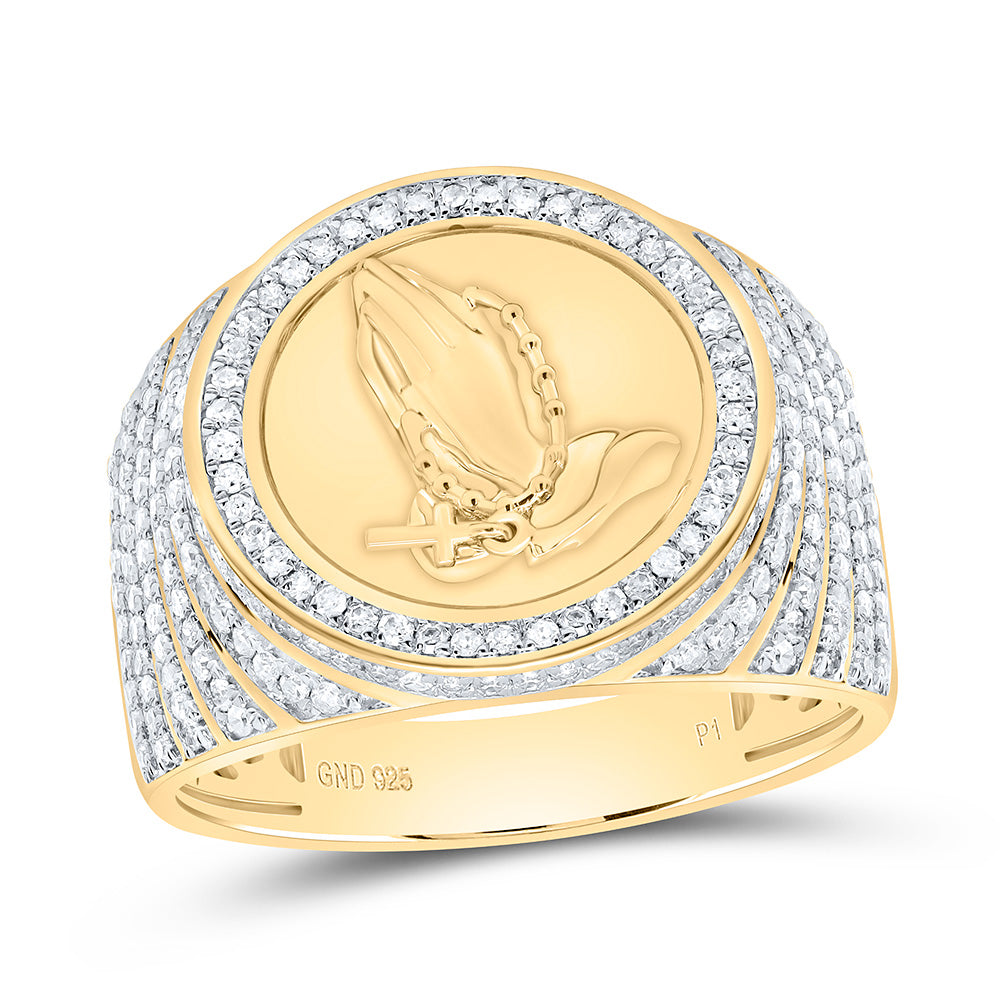 7/8CTW-NAT DIA P1 GIFT CROSS PRAYING HAND MENS RING Daisy Joyeria