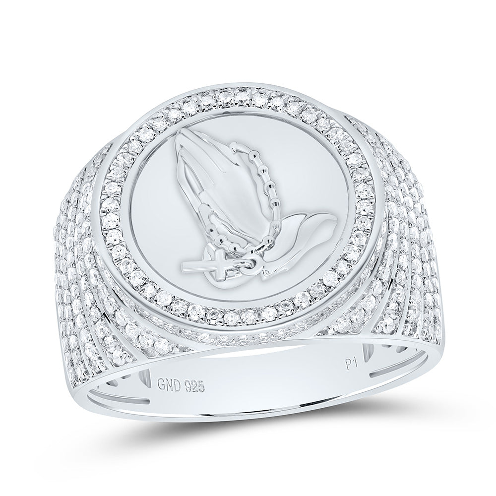 7/8CTW-NAT DIA P1 GIFT CROSS PRAYING HAND MENS RING Daisy Joyeria
