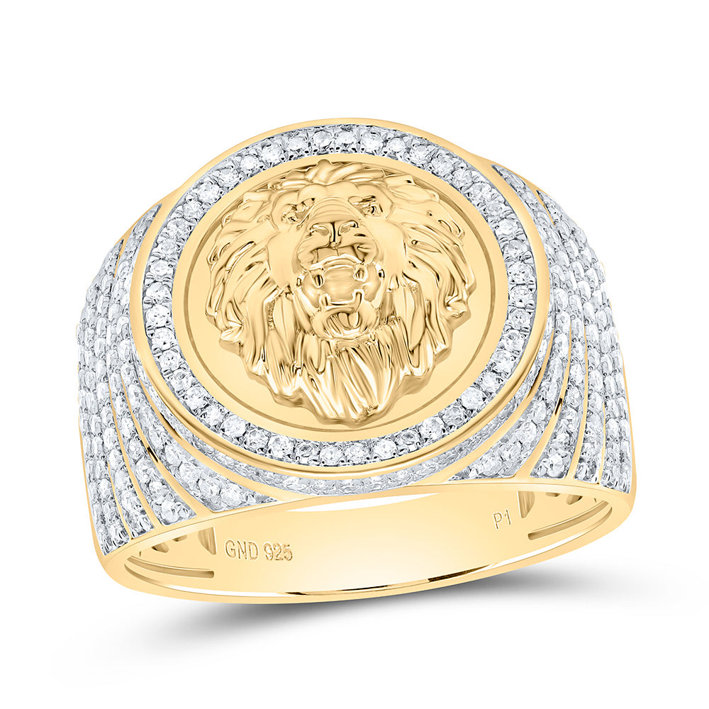 7/8CTW-NAT DIA P1 GIFT LION FACE MENS RING Daisy Joyeria