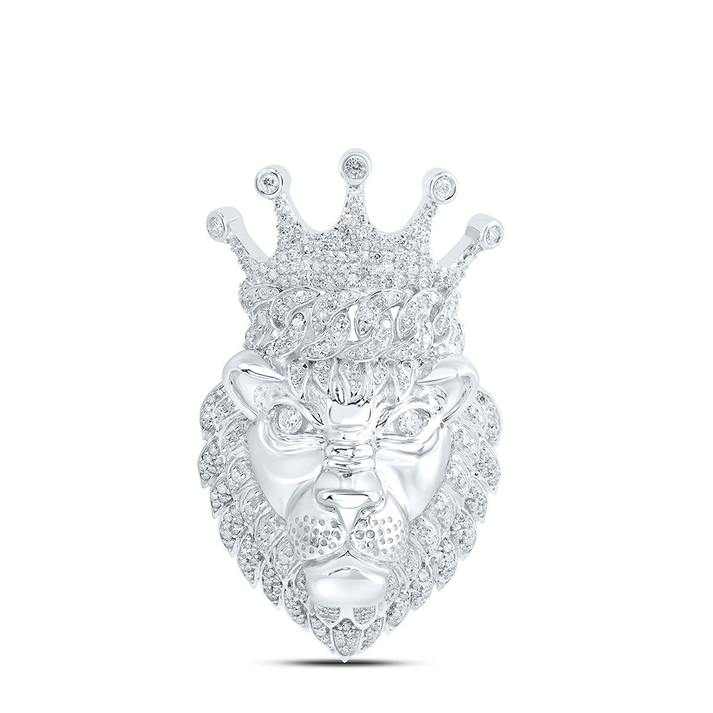 1 7/8CTW-NAT DIA P1 GIFT CROWN LION FACE MENS CHARM Daisy Joyeria