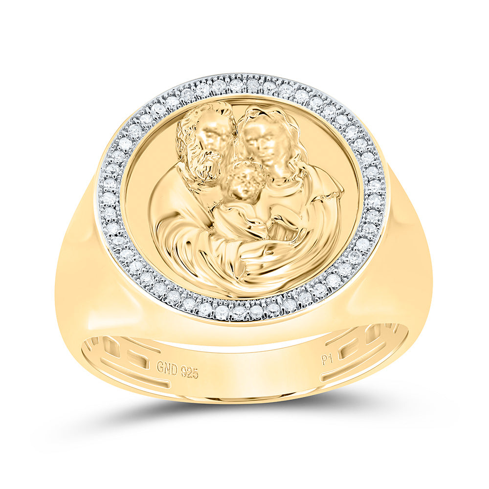 1/6CTW-NAT DIA P1 GIFT JESUS MARY AND ANGLE MENS RING Daisy Joyeria