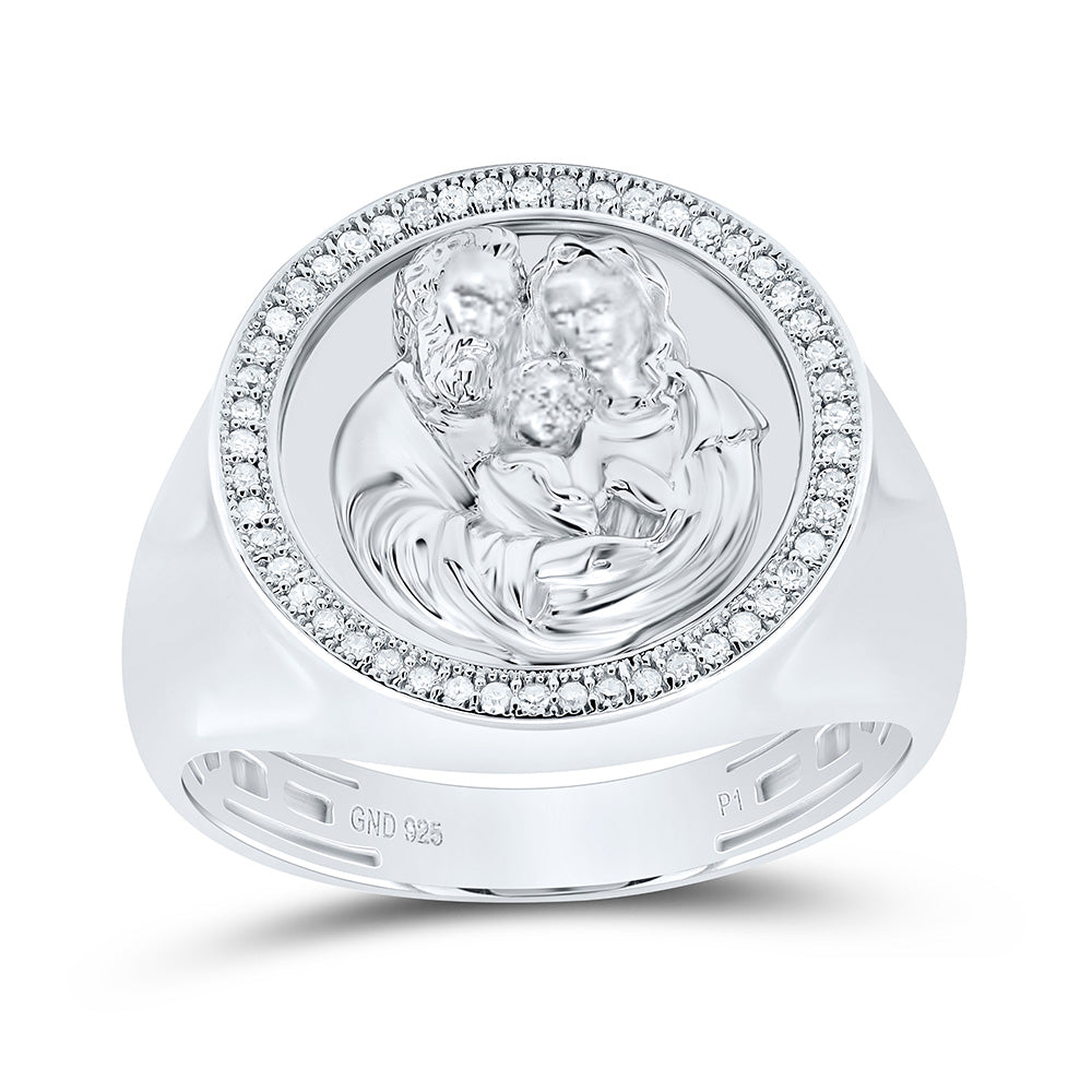 1/6CTW-NAT DIA P1 GIFT JESUS MARY AND ANGLE MENS RING Daisy Joyeria