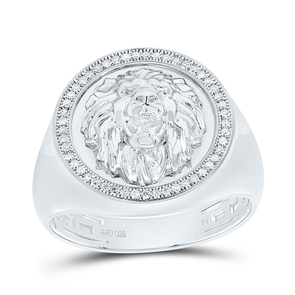 1/6CTW-NAT DIA P1 GIFT LION FACE MENS RING Daisy Joyeria
