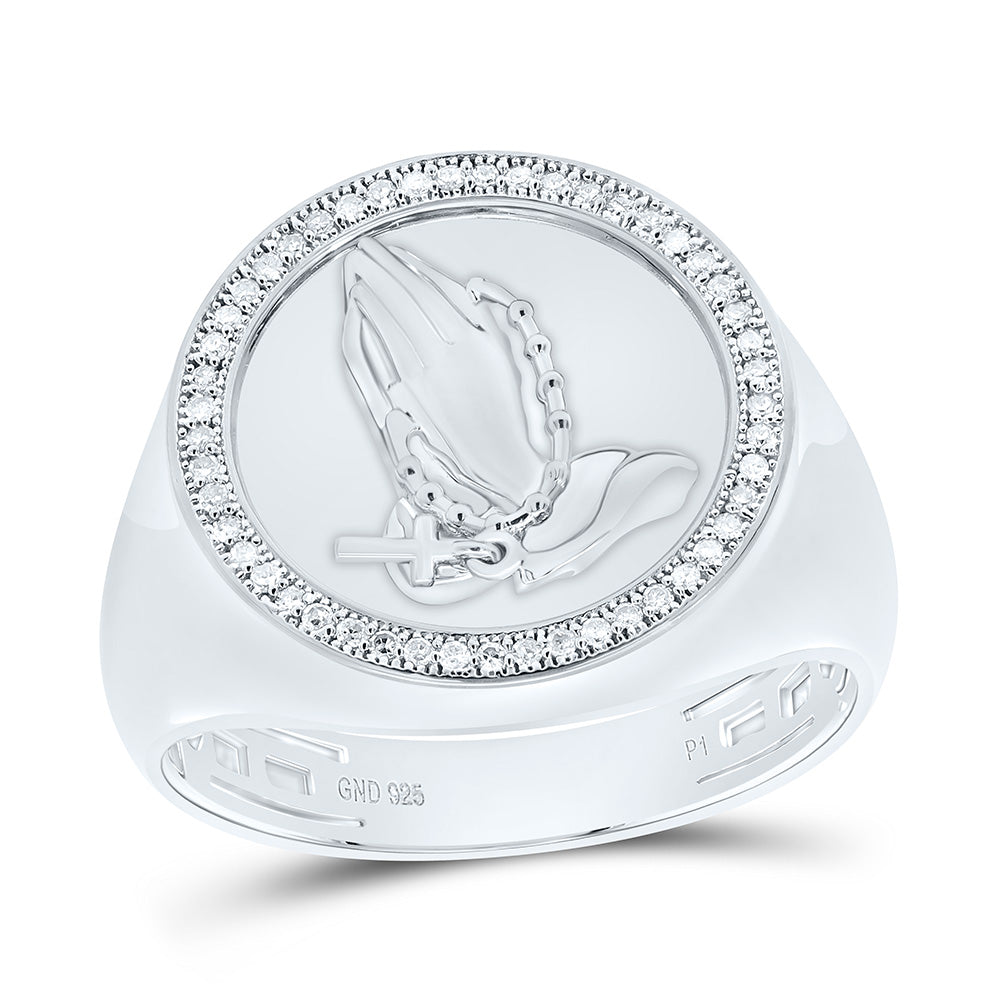 1/6CTW-NAT DIA P1 GIFT CROSS PRAYING HAND MENS RING Daisy Joyeria