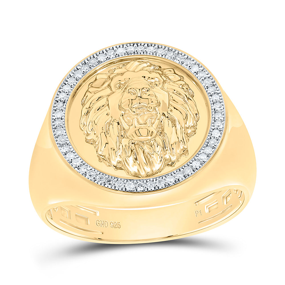 1/6CTW-NAT DIA P1 GIFT LION FACE MENS RING Daisy Joyeria