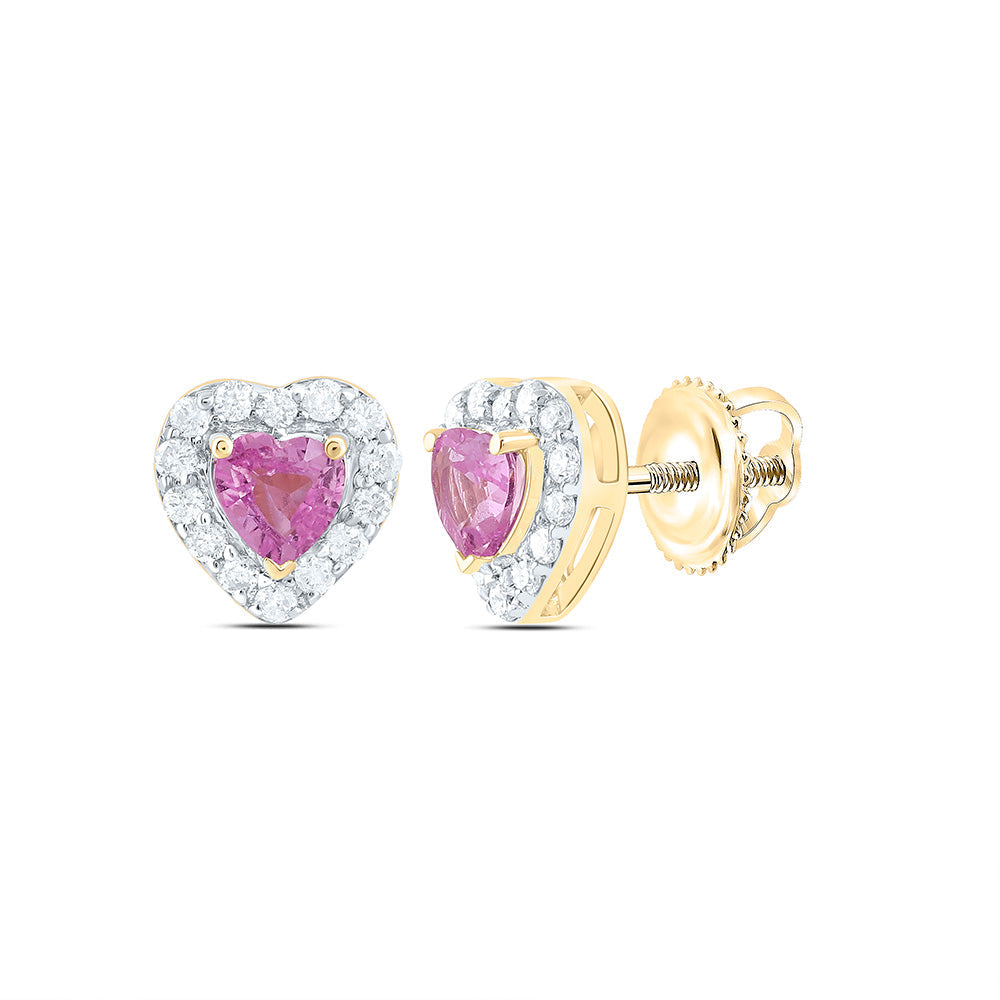 1/10CTW-NAT DIA CN 3MM HT-PINK SAPP NAT GEM HEART EARRING Daisy Joyeria