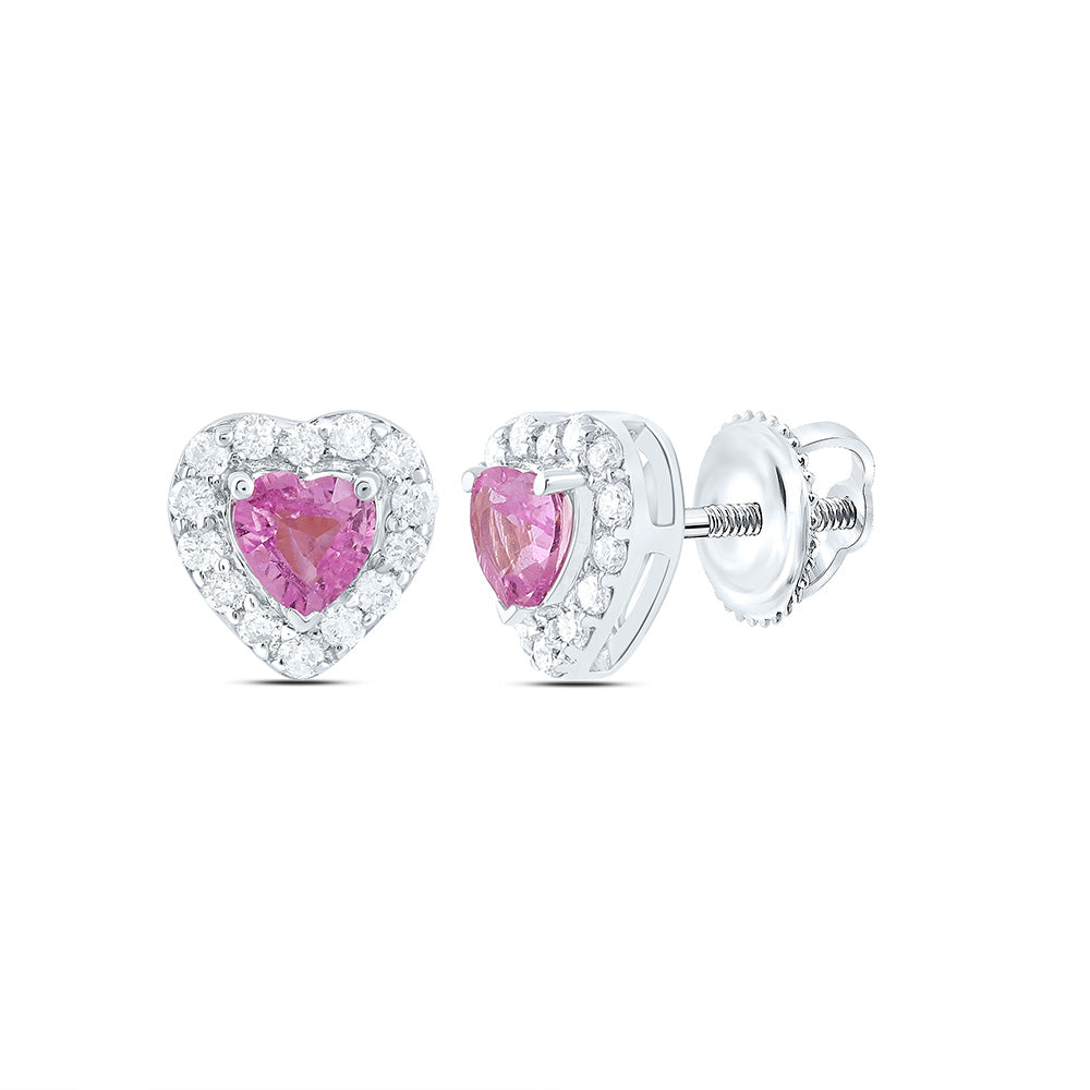 1/10CTW-NAT DIA CN 3MM HT-PINK SAPP NAT GEM HEART EARRING Daisy Joyeria
