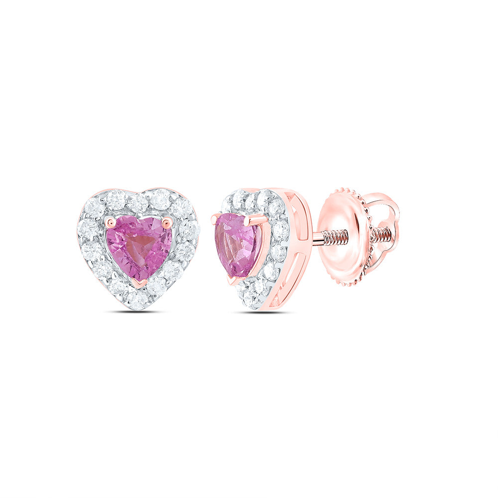 1/10CTW-NAT DIA CN 3MM HT-PINK SAPP NAT GEM HEART EARRING Daisy Joyeria
