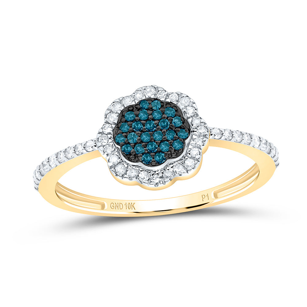 1/4CTW-NAT DIA P1 GIFT BLUE DIAMOND FLOWER RING Daisy Joyeria
