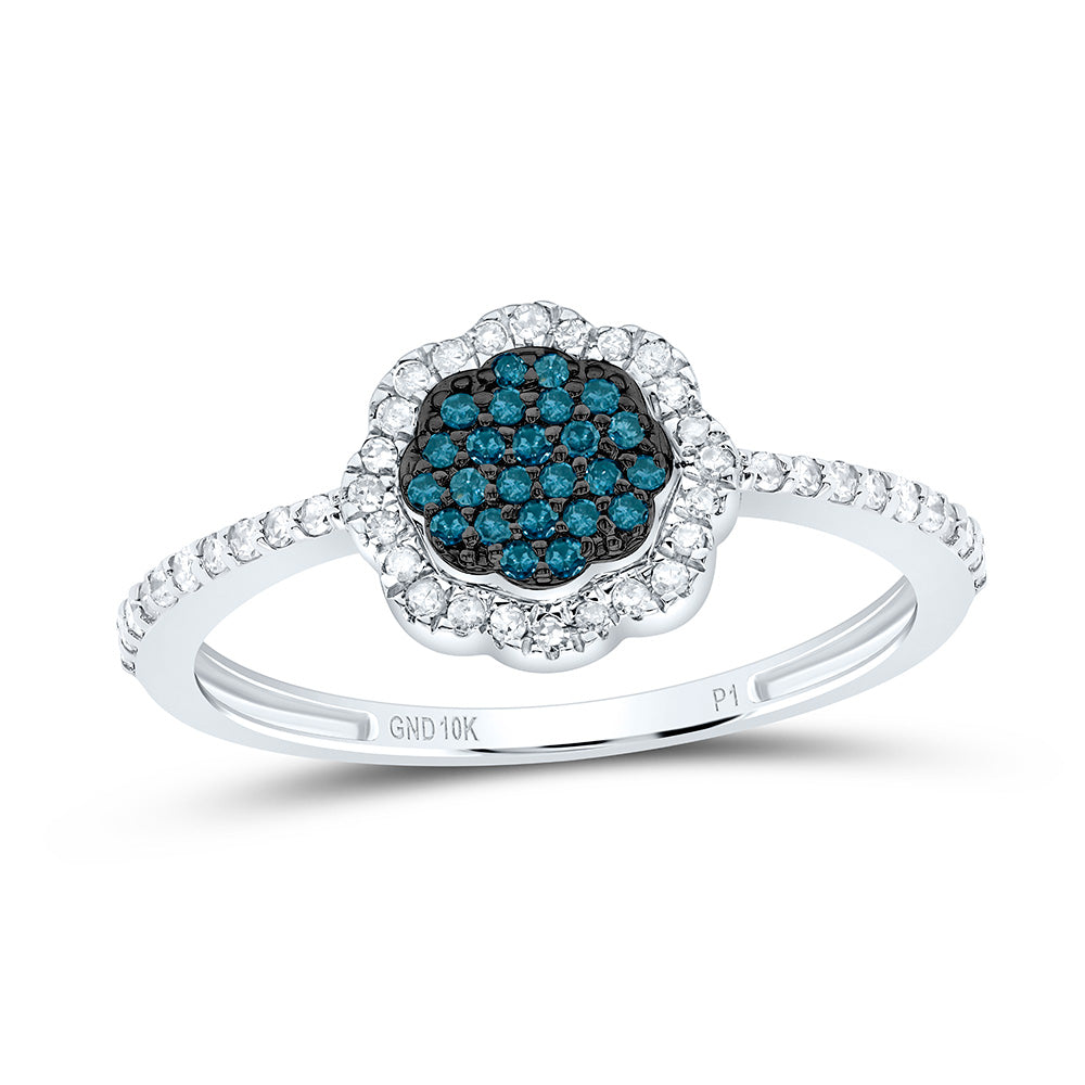 1/4CTW-NAT DIA P1 GIFT BLUE DIAMOND FLOWER RING Daisy Joyeria