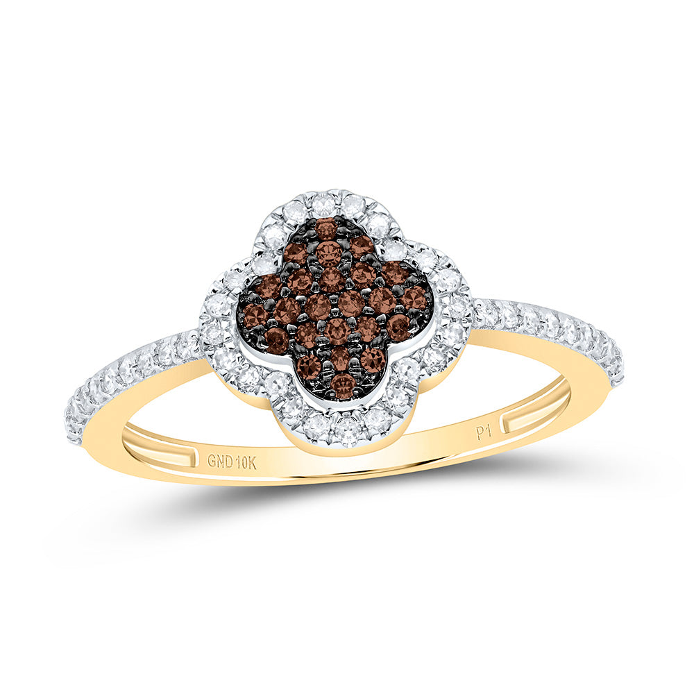 1/4CTW-NAT DIA P1 GIFT COGNAC NATURAL CLOVER RING Daisy Joyeria