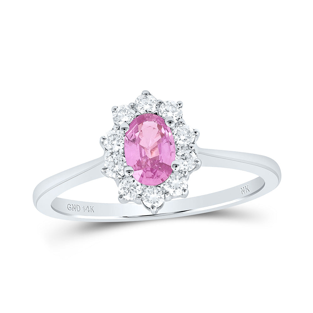 1/4CTW-NAT DIA NK 6X4 MM OV-PINK SAPP NAT GEM RING Daisy Joyeria