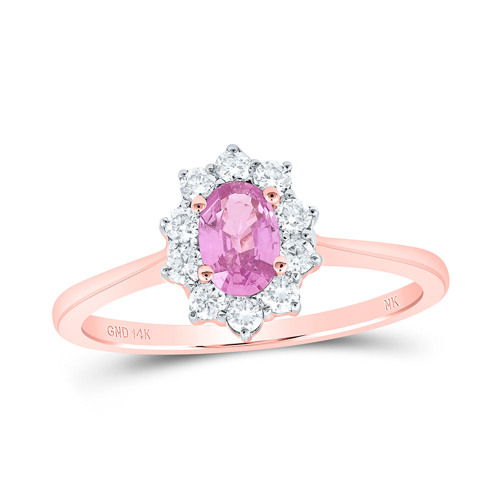 1/4CTW-NAT DIA NK 6X4 MM OV-PINK SAPP NAT GEM RING Daisy Joyeria