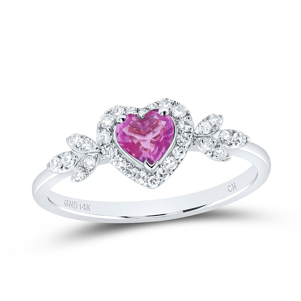 1/5CTW-NAT DIA CN 4.5MM HT-PINK SAPP NAT GEM HEART RING Daisy Joyeria