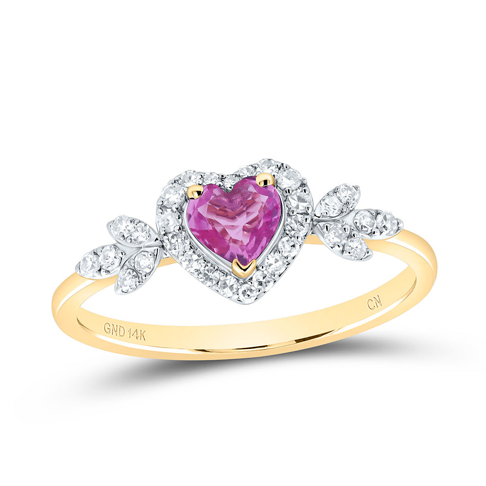 1/5CTW-NAT DIA CN 4.5MM HT-PINK SAPP NAT GEM HEART RING Daisy Joyeria