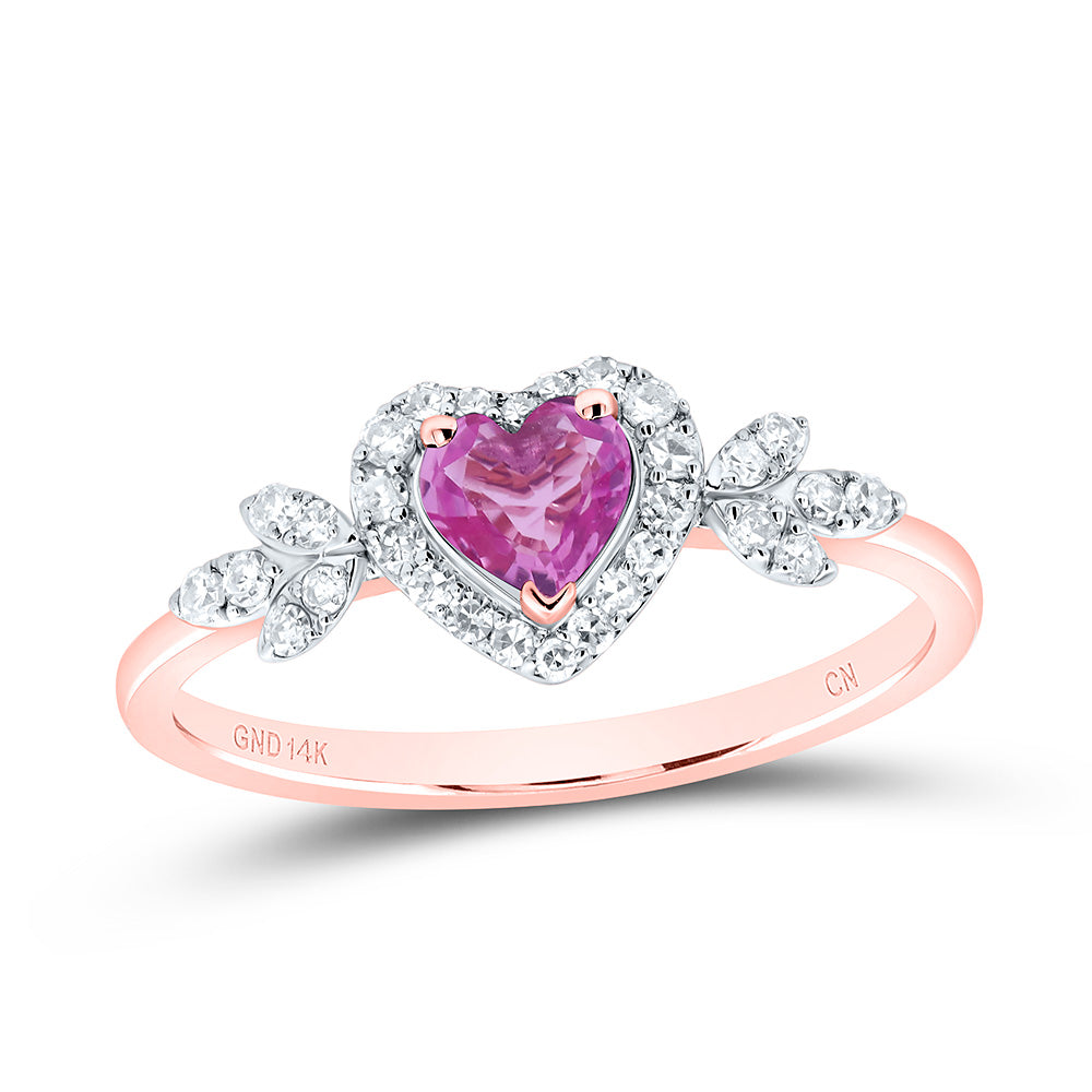 1/5CTW-NAT DIA CN 4.5MM HT-PINK SAPP NAT GEM HEART RING Daisy Joyeria