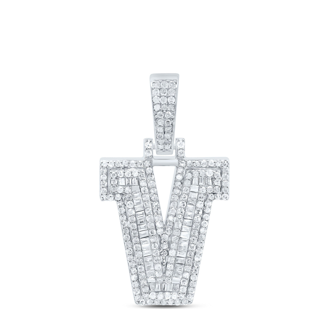 3/4CTW-NAT DIA P2 P3 MENS INITIAL "V" PENDANT Daisy Joyeria