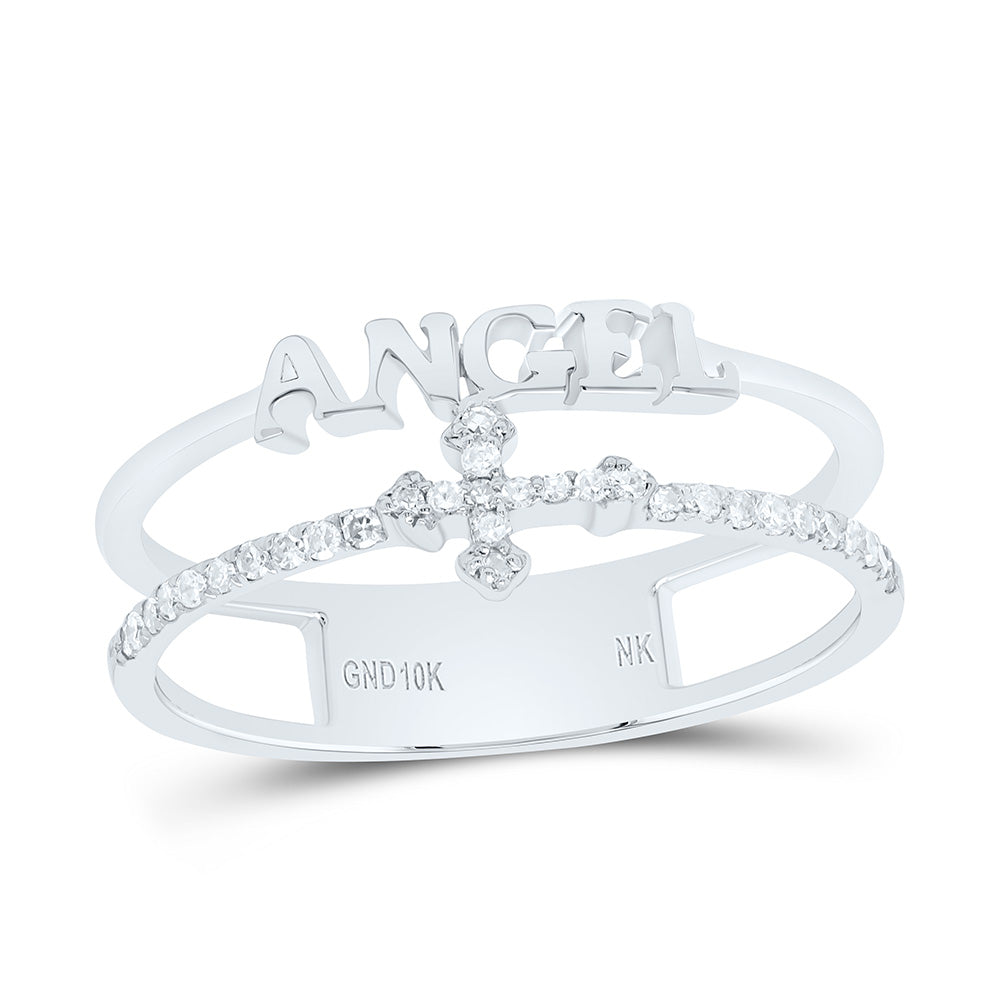 1/10CTW-NAT DIA NK GIFT "ANGEL" CROSS RING Daisy Joyeria