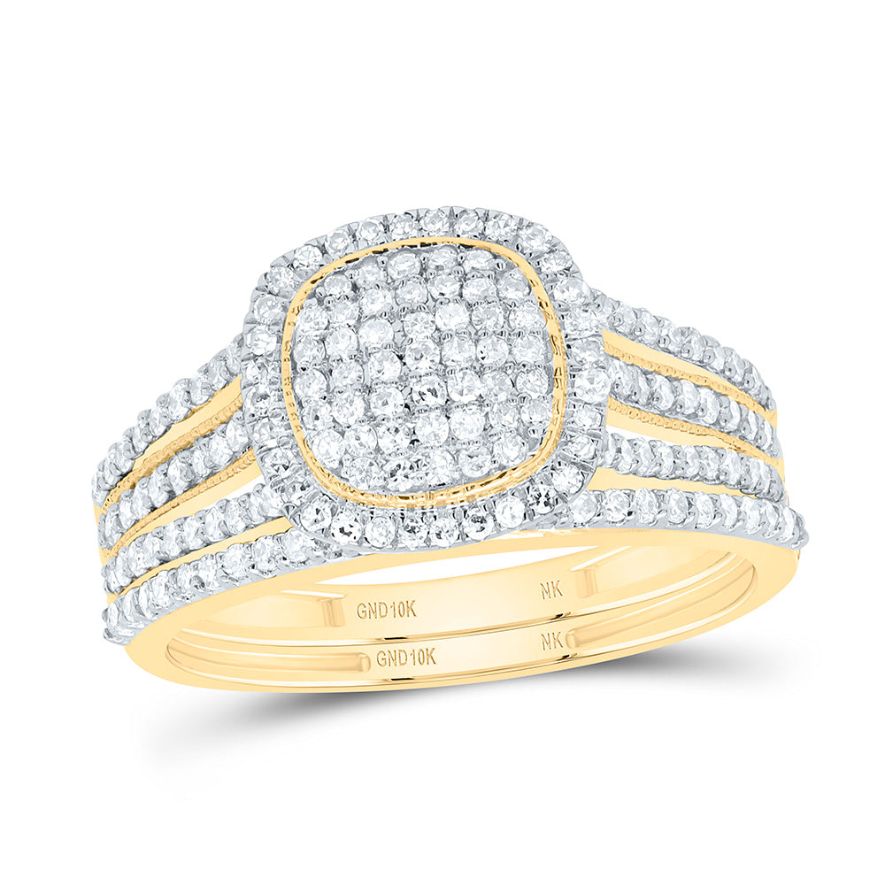 5/8CTW-NAT DIA NK CUSHION SINGLE HALO BRIDAL SET Daisy Joyeria