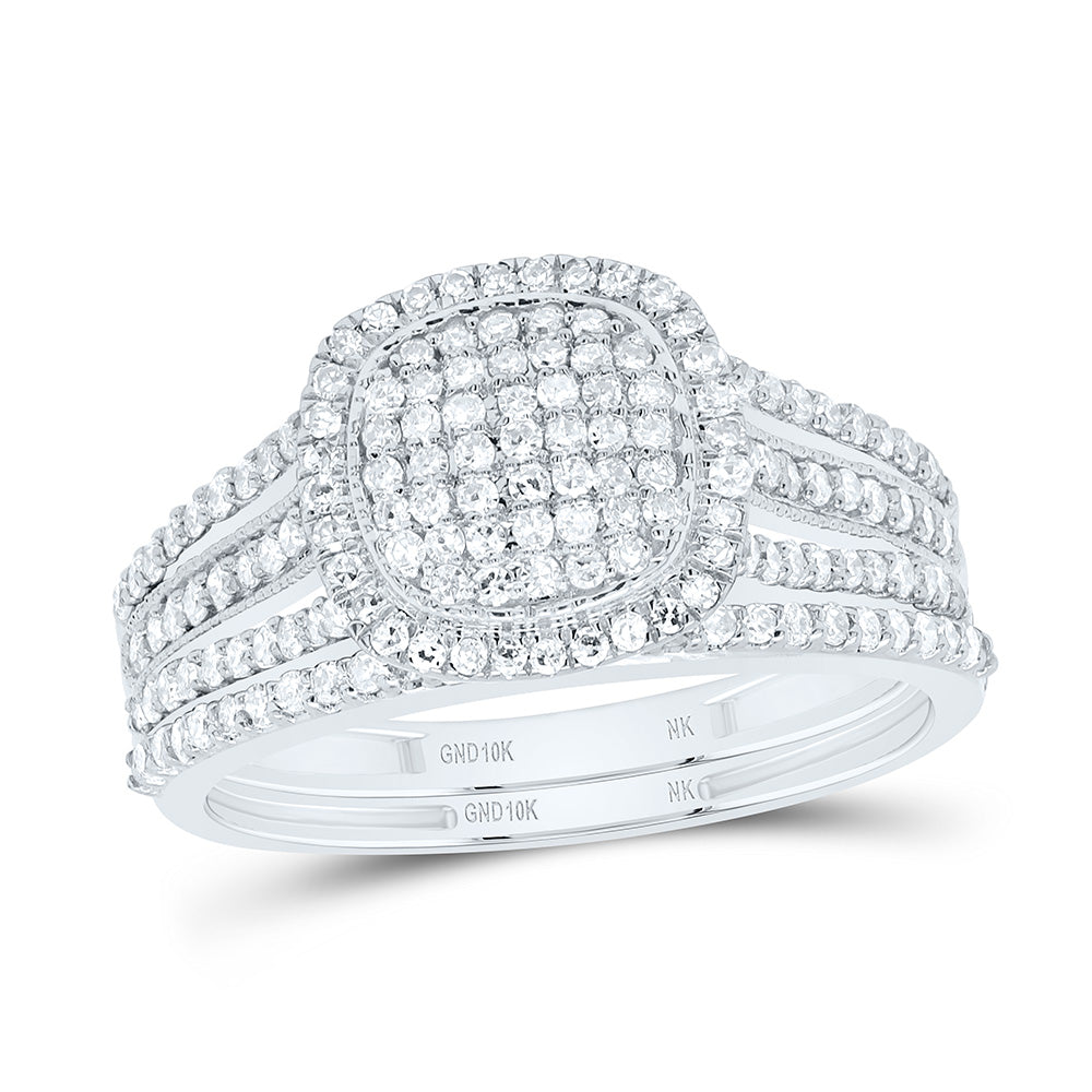 5/8CTW-NAT DIA NK CUSHION SINGLE HALO BRIDAL SET Daisy Joyeria