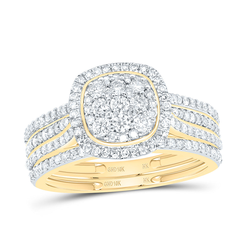 3/4CTW-NAT DIA NK CUSHION SINGLE HALO BRIDAL SET Daisy Joyeria
