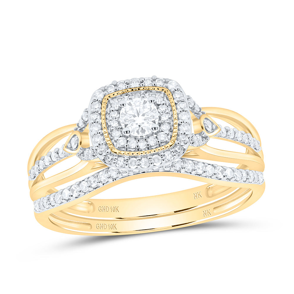 1/2CTW-NAT DIA NK CUSHION DOUBLE HALO BRIDAL SET Daisy Joyeria