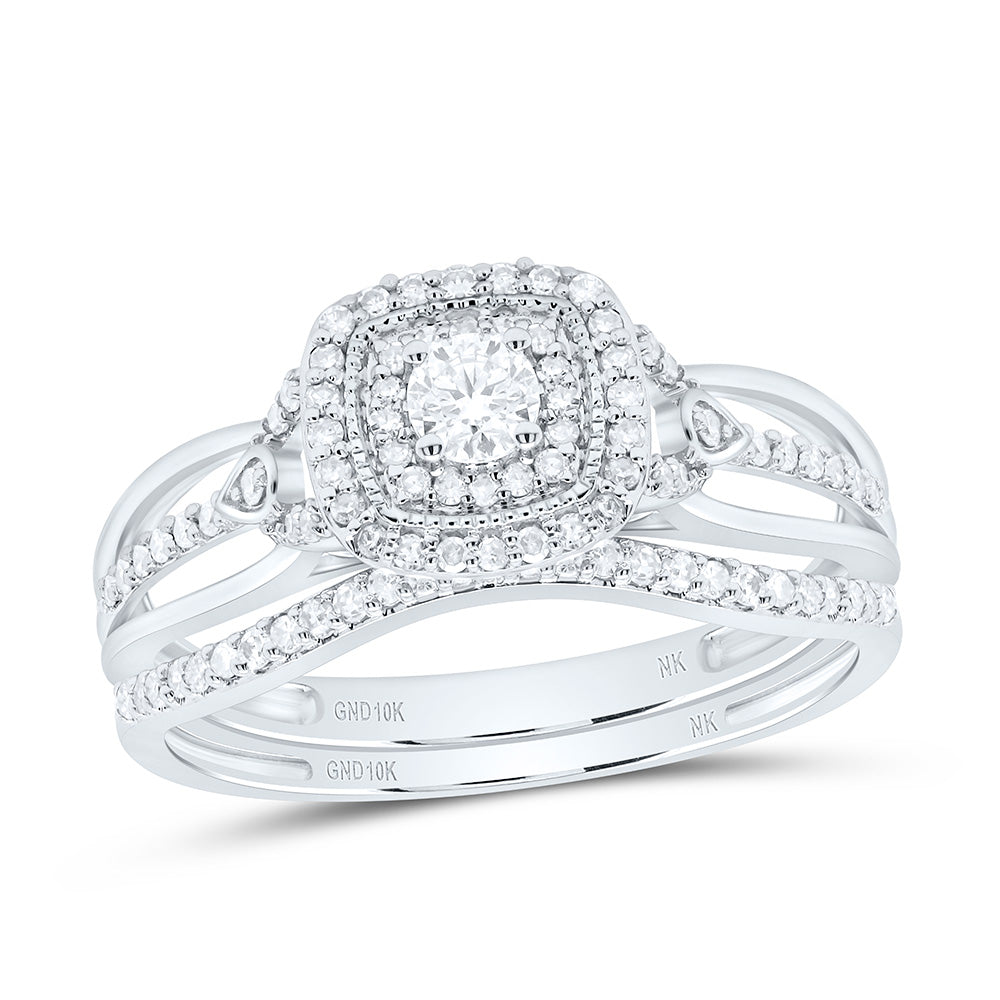 1/2CTW-NAT DIA NK CUSHION DOUBLE HALO BRIDAL SET Daisy Joyeria