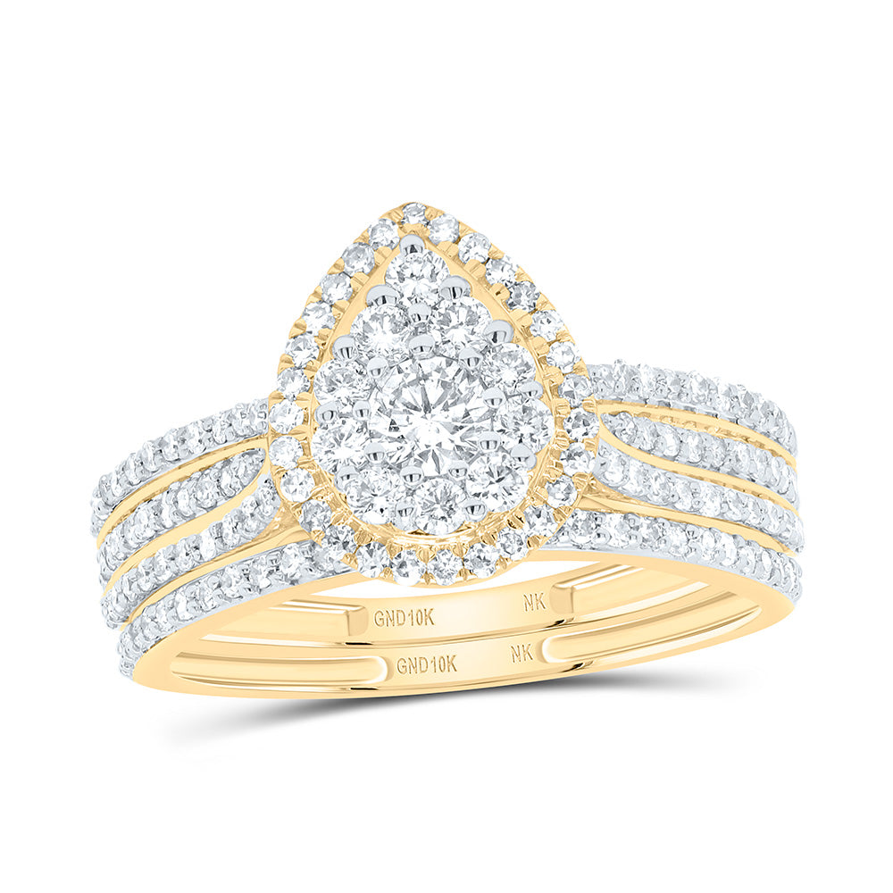7/8CTW-NAT DIA NK PEAR SINGLE HALO BRIDAL SET Daisy Joyeria