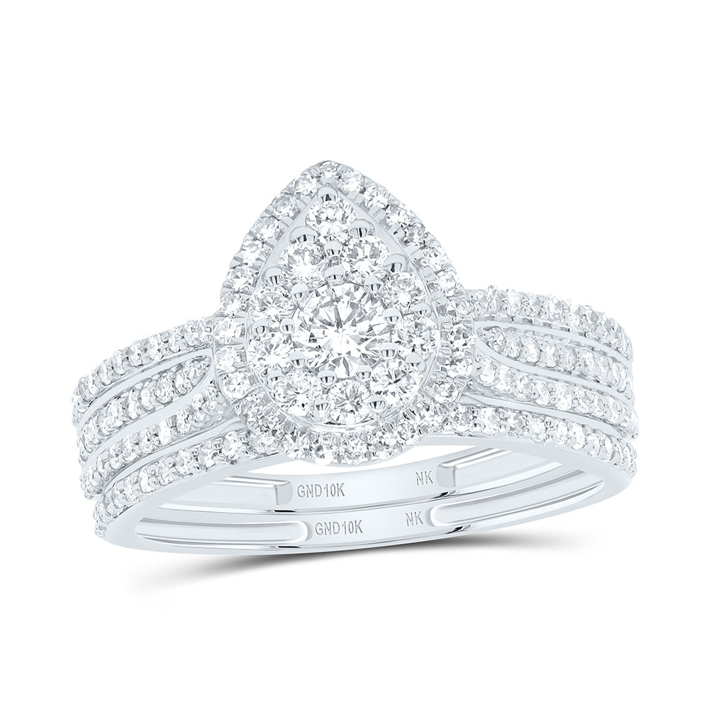7/8CTW-NAT DIA NK PEAR SINGLE HALO BRIDAL SET Daisy Joyeria