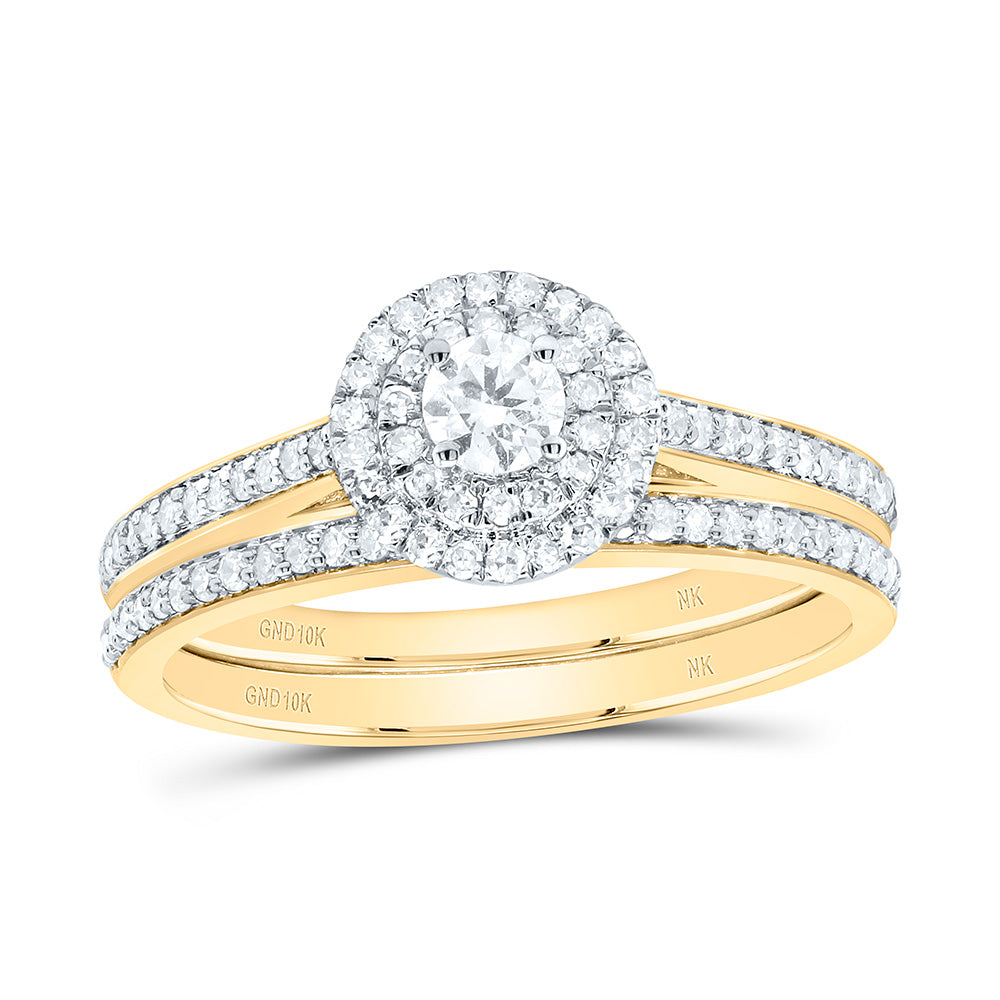 1/2CTW-NAT DIA NK ROUND DOUBLE HALO BRIDAL SET Daisy Joyeria