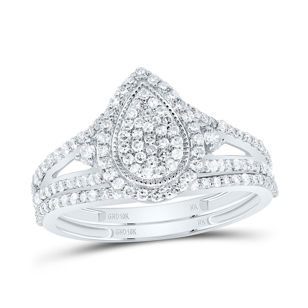5/8CTW-NAT DIA NK PEAR SINGLE HALO BRIDAL SET Daisy Joyeria
