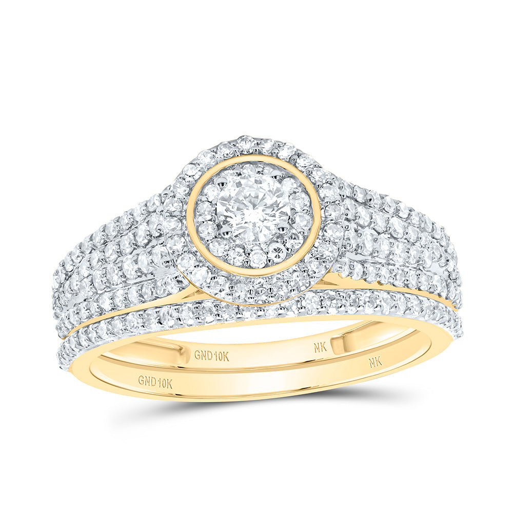 3/4CTW-NAT DIA NK ROUND DOUBLE HALO BRIDAL SET Daisy Joyeria
