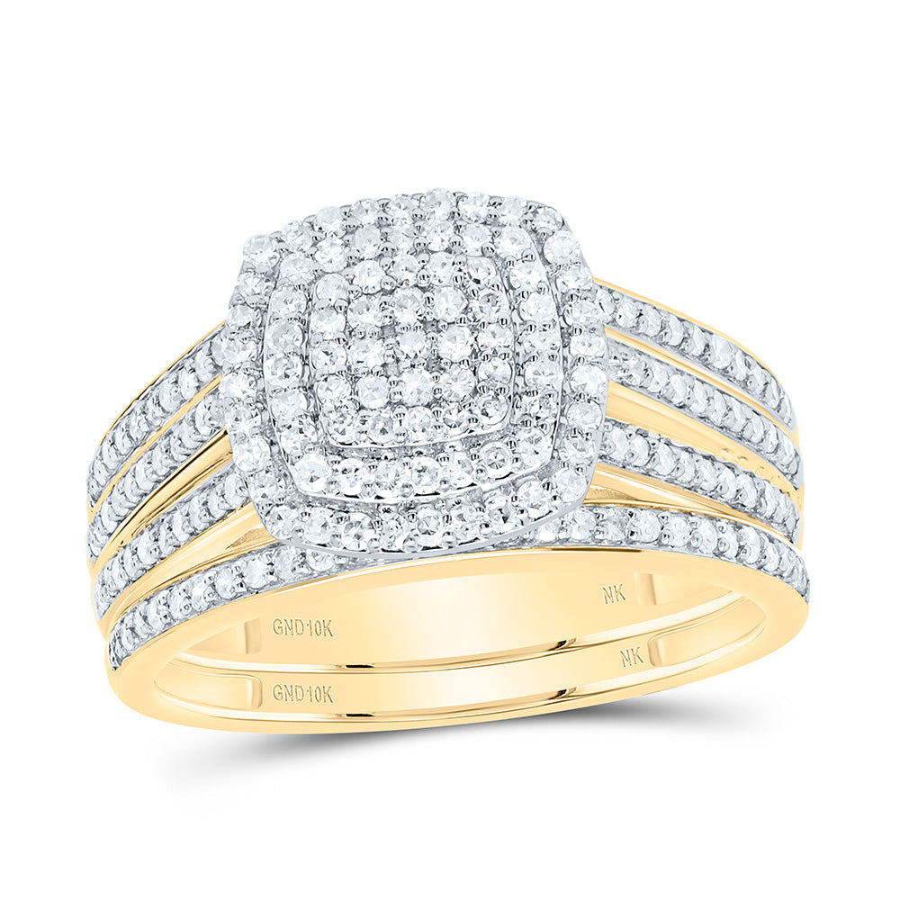 5/8CTW-NAT DIA NK CUSHION DOUBLE HALO BRIDAL SET Daisy Joyeria