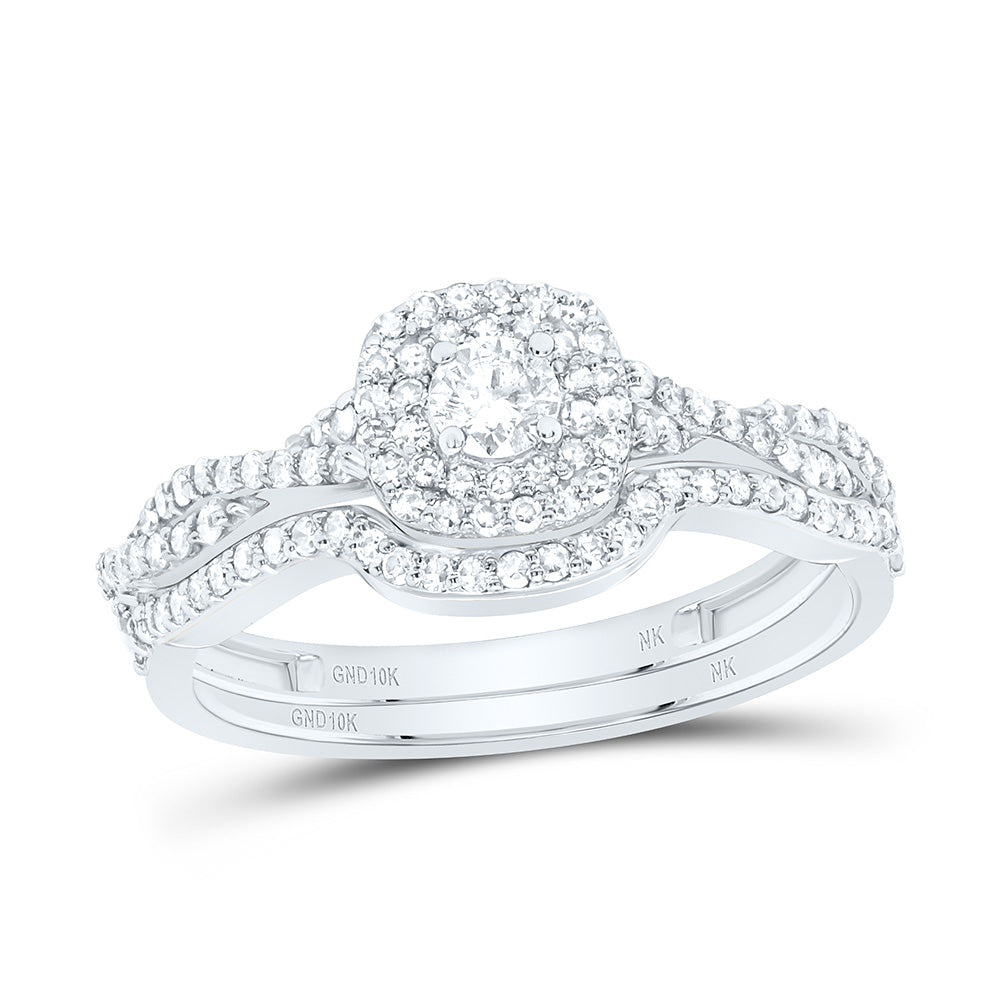 5/8CTW-NAT DIA NK CUSHION DOUBLE HALO BRIDAL SET Daisy Joyeria