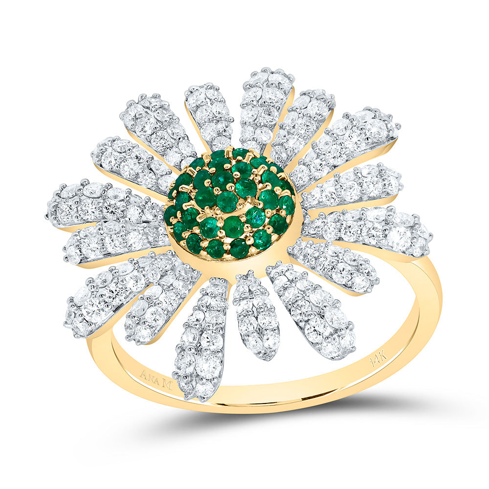 1CTW-NAT DIA ANA M 1/4CTW-RD-EM NAT GEM FLOWER RING Daisy Joyeria