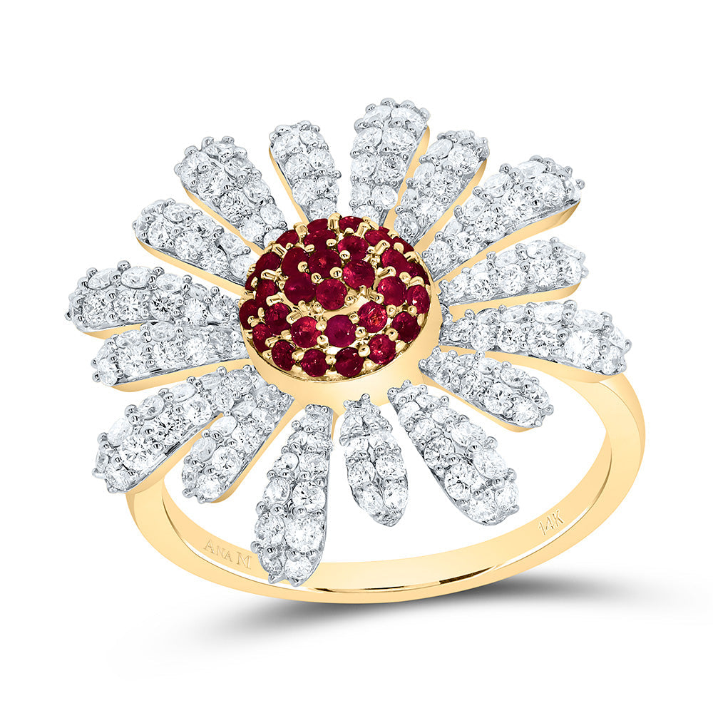 1CTW-NAT DIA ANA M 1/3CTW-RD-RU NAT GEM FLOWER RING Daisy Joyeria