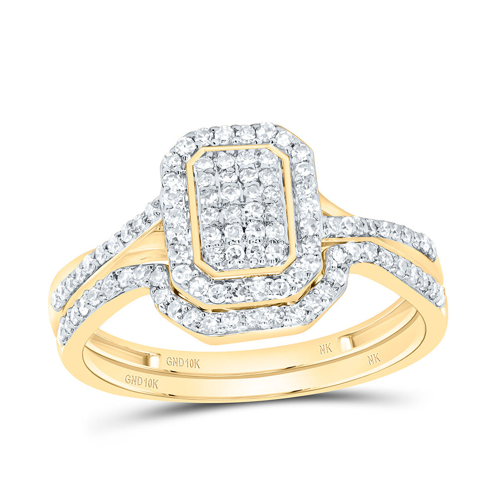 3/8CTW-NAT DIA NK EMERALD SINGLE HALO BRIDAL SET Daisy Joyeria