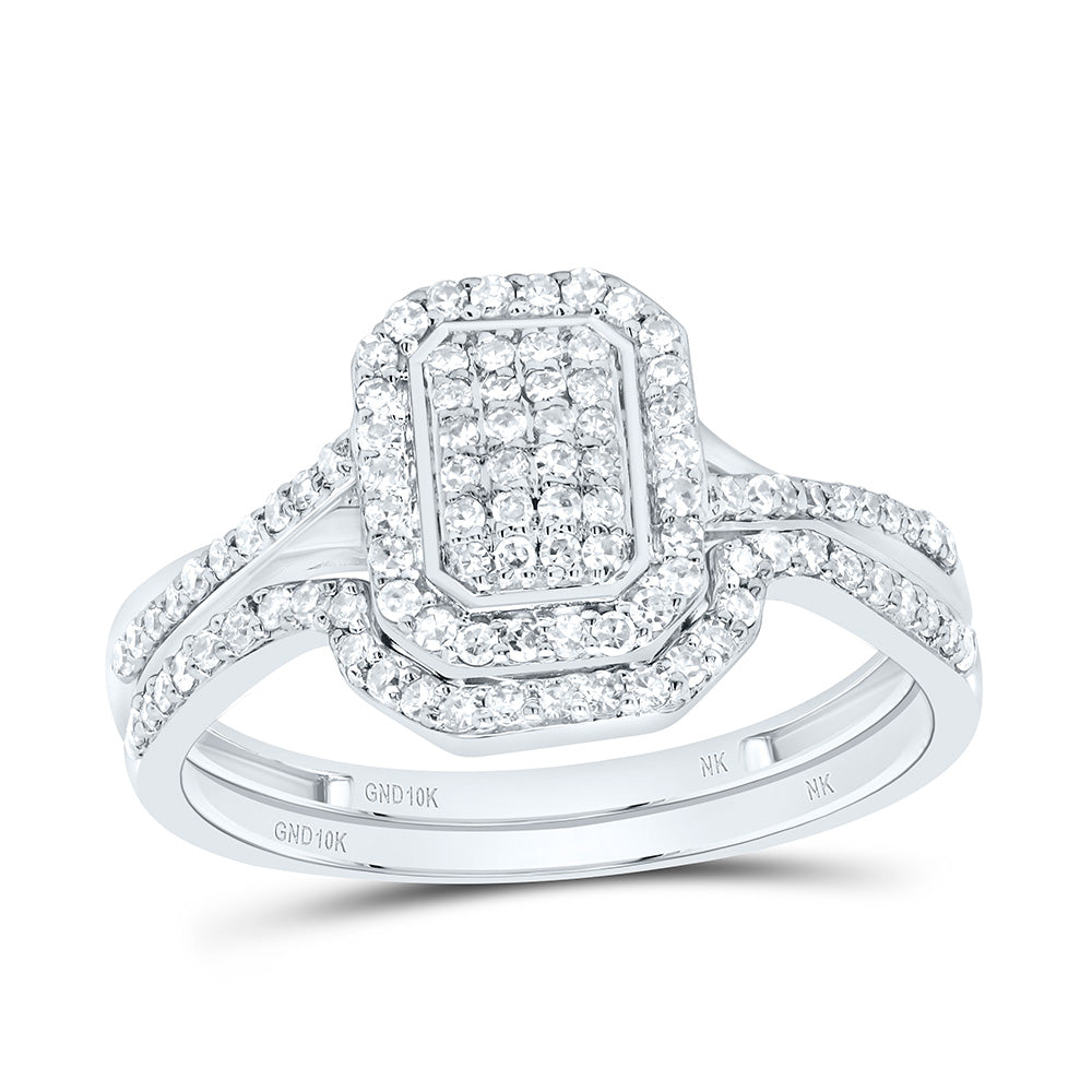 3/8CTW-NAT DIA NK EMERALD SINGLE HALO BRIDAL SET Daisy Joyeria
