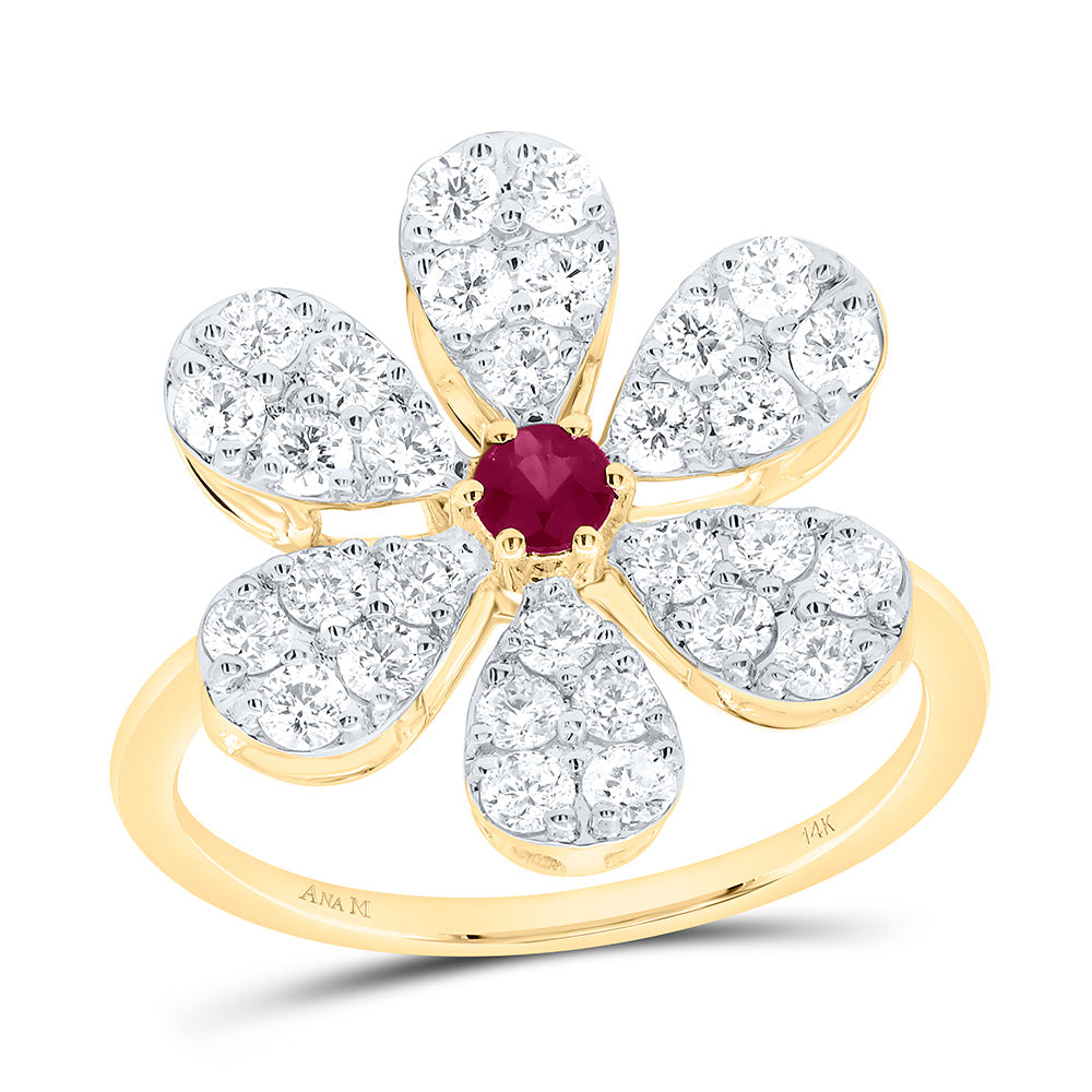 1CTW-NAT DIA ANA M 3MM-RD-RU NAT GEM FLOWER RING Daisy Joyeria