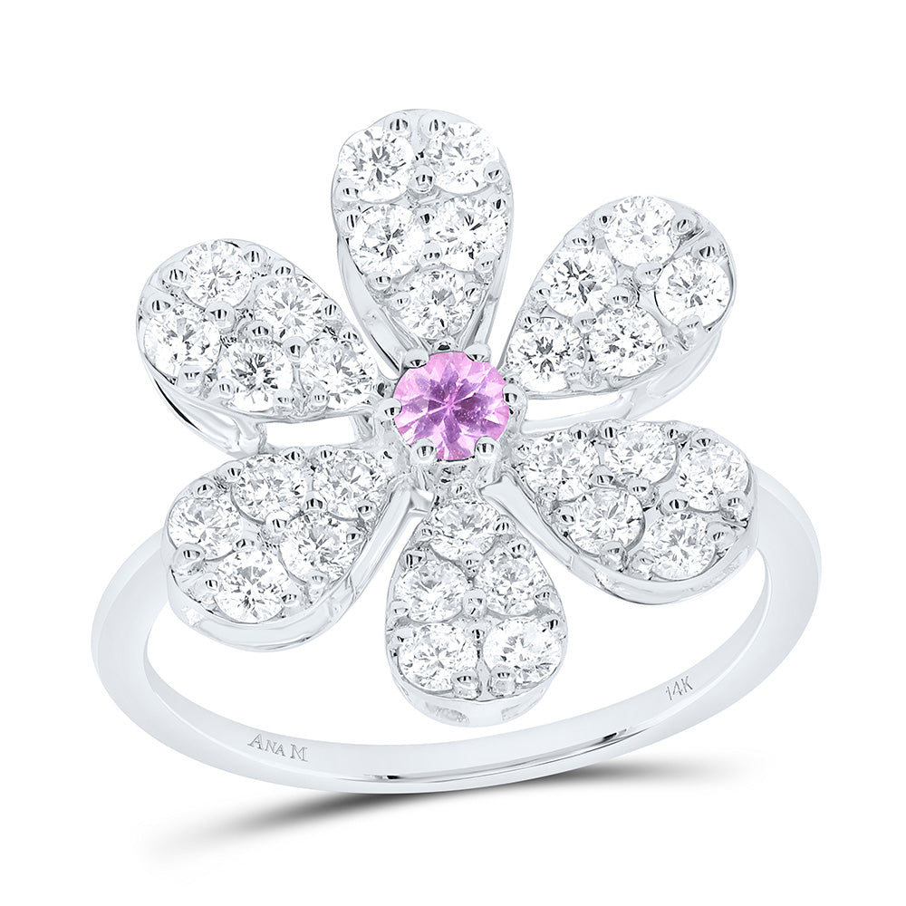 1CTW-NAT DIA ANA M 3MM-RD-PINK SAPP NAT GEM FLOWER RING Daisy Joyeria